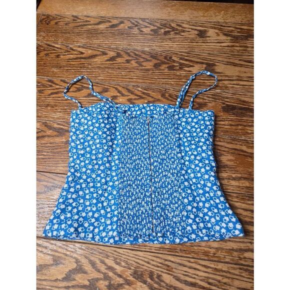 Reformation Samba blue&white patterned linen tank top sz 6 - Picture 4 of 4